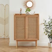 Buffet haut 2 portes en bois et cannage L90cm - Bois clair - BOMBONG - Bois - Style Bohème