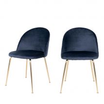 House Nordic - Lot de 2 chaises en velours et pieds dorés - Geneve - Couleur - Bleu marine - Velours