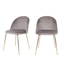 House Nordic - Lot de 2 chaises en velours et pieds dorés - Geneve - Couleur - Gris clair - Velours