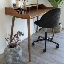House Nordic - Chaise de bureau à roulettes en velours - Noir - GENEVE - Style Vintage