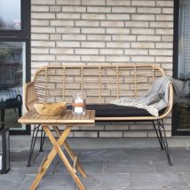 House Nordic - Banquette indoor/outdoor aspect rotin et métal avec coussin - Bois clair - TRIESTE - Plastique - Style Bohème