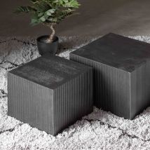 Woood - 2 tables basses carrées en bois - Noir - SANNE - Bois - Style Contemporain