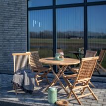 House Nordic - Table à manger de jardin ø100cm en teck - Bois clair - Oviedo - Bois - Style Classique
