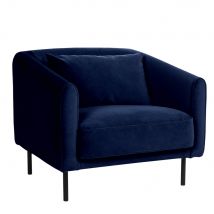 Drawer - Fauteuil en velours pieds droits en métal - Winsen - Couleur - Bleu marine - Velours