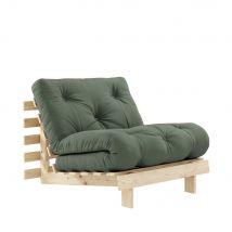 Karup Design - Fauteuil convertible 90x200cm en bois naturel et tissu - Vert olive - ROOTS - - Style Scandinave