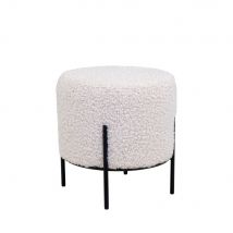 House Nordic - Pouf rond en tissu bouclette et métal ø35,5cm - Alford - Couleur - Blanc - Tissu