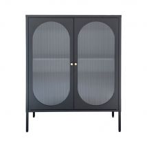 House Nordic - Buffet 2 portes en verre et métal L90cm - Noir - ADELAIDE - Métal - Style Contemporain