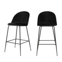 House Nordic - Lot de 2 chaises de bar en velours et métal H77cm - Noir - LAUSANNE - - Style Scandinave