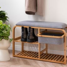 Leitmotiv - Banc en bambou avec rangements - Bois clair - DUR - Fibres naturelles - Style Scandinave