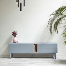 Teulat - Meuble tv 2 portes 2 tiroirs en bois L180cm - Gris clair - CORVO - Bois - Style Contemporain