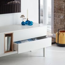 Teulat - Meuble tv 2 portes 2 tiroirs en bois L180cm - Blanc - CORVO - Bois - Style Contemporain