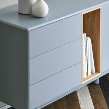 Teulat - Buffet 1 porte 6 tiroirs en bois L180cm - Gris clair - CORVO - Bois - Style Contemporain