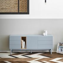 Teulat - Buffet 1 porte 6 tiroirs en bois L180cm - Gris clair - CORVO - Bois - Style Contemporain