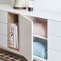 Teulat - Buffet 1 porte 6 tiroirs en bois L180cm - Blanc - CORVO - Bois - Style Contemporain