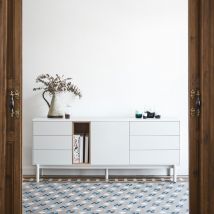 Teulat - Buffet 1 porte 6 tiroirs en bois L180cm - Blanc - CORVO - Bois - Style Contemporain