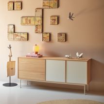 Teulat - Buffet 2 portes 3 tiroirs en bois L180cm - Blanc - YOKO - Bois - Style Contemporain