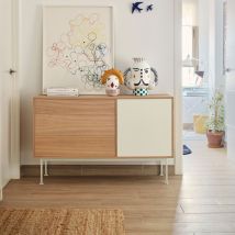 Teulat - Buffet 1 porte 3 tiroirs en bois L128cm - Yoko - Couleur - Blanc - Bois - Style Contemporain