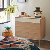 Teulat - Commode 4 tiroirs en bois L90xH45cm - Blanc - YOKO - Bois - Style Contemporain