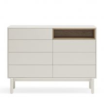 Teulat - Commode 7 tiroirs 1 niche en bois L120xH90cm - Corvo - Couleur - Blanc - Bois