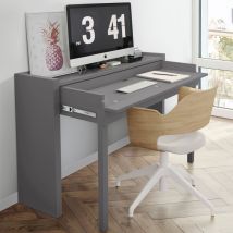 Woodman - Console bureau extensible - Gris - MEL - Bois - Style Scandinave