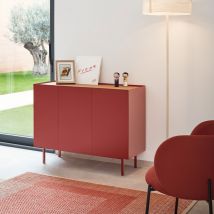 Teulat - Buffet en bois 3 portes 3 tiroirs L110cm - Rouge - ARISTA - Bois - Style Contemporain