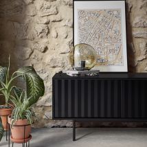 Teulat - Meuble TV en bois 3 portes L180cm - Noir - SIERRA - Bois - Style Contemporain