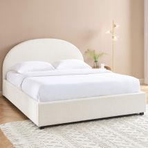 Lit coffre en tissu bouclette 140x190cm - Écru - MERLE - - Style Scandinave