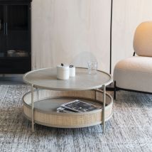 Table basse ronde en bois et cannage ø80cm - Naturel - MAKOTO - Bois - Style Bohème