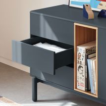 Teulat - Buffet 1 porte 6 tiroirs en bois L180cm - Gris anthracite - CORVO - Bois - Style Contemporain