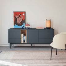 Teulat - Buffet 1 porte 6 tiroirs en bois L180cm - Gris anthracite - CORVO - Bois - Style Contemporain