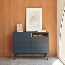 Teulat - Commode 7 tiroirs 1 niche en bois L120xH90cm - Gris anthracite - CORVO - Bois - Style Contemporain
