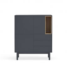 Teulat - Buffet haut 3 portes 3 tiroirs en bois L100cm - Corvo - Couleur - Gris anthracite - Bois