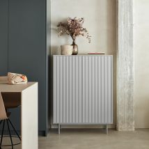 Teulat - Buffet haut en bois 2 portes 2 tiroirs - Gris clair - SIERRA - Bois - Style Contemporain