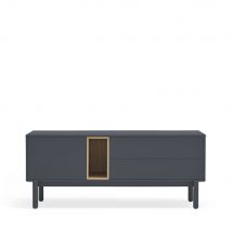 Teulat - Meuble tv 1 porte 1 niche et tiroir en bois L140cm - Corvo - Couleur - Gris anthracite - Bois