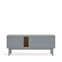 Teulat - Meuble tv 1 porte 1 niche et tiroir en bois L140cm - Gris perle - CORVO - Bois - Style Contemporain