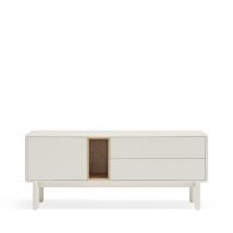 Teulat - Meuble tv 1 porte 1 niche et tiroir en bois L140cm - Gris clair - CORVO - Bois - Style Contemporain