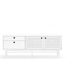 Teulat - Buffet en bois 2 portes 2 tiroirs L140cm - Blanc - PUNTO - Bois - Style Contemporain