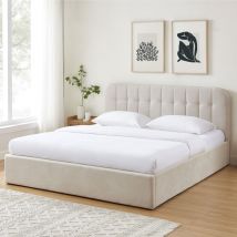 Lit coffre matelassé en velours 180x200cm - Beige - TORGO - - Style Vintage