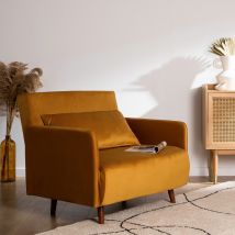 Drawer - Fauteuil convertible en velours - Jaune moutarde - BELUSHI - - Style Scandinave