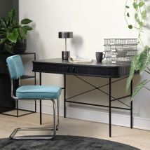 Bureau 2 portes aux angles arrondis en bois et métal L120cm - Noir - Alicia - Bois - Style Industriel