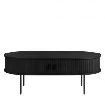 Table basse 2 portes aux angles arrondis en bois et métal - Noir - Alicia - Bois - Style Industriel