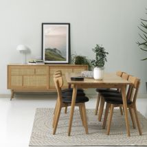 Buffet 2 portes en bois et cannage L180cm - Bois clair - KIYO - Bois - Style Bohème