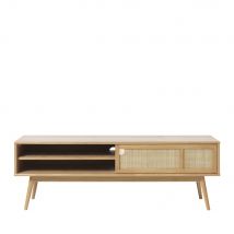 Meuble tv 2 portes en bois et cannage L150cm - Bois clair - KIYO - Bois - Style Bohème