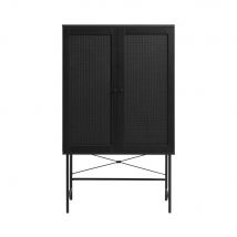 Buffet haut 2 portes bois et métal H135cm - Noir - RINTO - Bois - Style Bohème