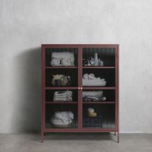 Vaisselier 2 portes en verre strié et métal H140cm - Bordeaux - BJORN - Métal - Style Contemporain