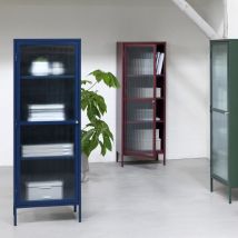 Colonne de rangement 1 porte en verre strié et métal H160cm - Bordeaux - BJORN - Métal - Style Contemporain