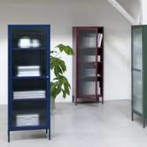 Colonne de rangement 1 porte en verre strié et métal H160cm - Bleu - BJORN - Métal - Style Contemporain