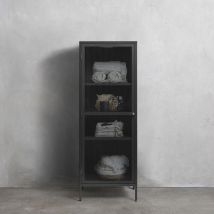 Colonne de rangement 1 porte en verre strié et métal H160cm - Noir - BJORN - Métal - Style Contemporain