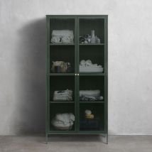 Vaisselier 2 portes en verre stié et métal H190cm - Vert foncé - BJORN - Métal - Style Contemporain