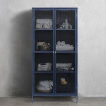 Vaisselier 2 portes en verre stié et métal H190cm - Bleu - BJORN - Métal - Style Contemporain